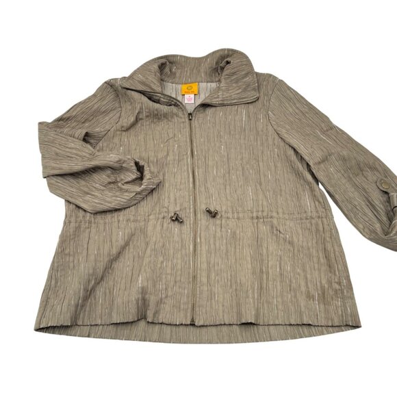 Ruby Rd. Womens Crinkle Zip Jacket Size 16 Olive Green Lightweight Polyester Ble - Picture 1 of 4